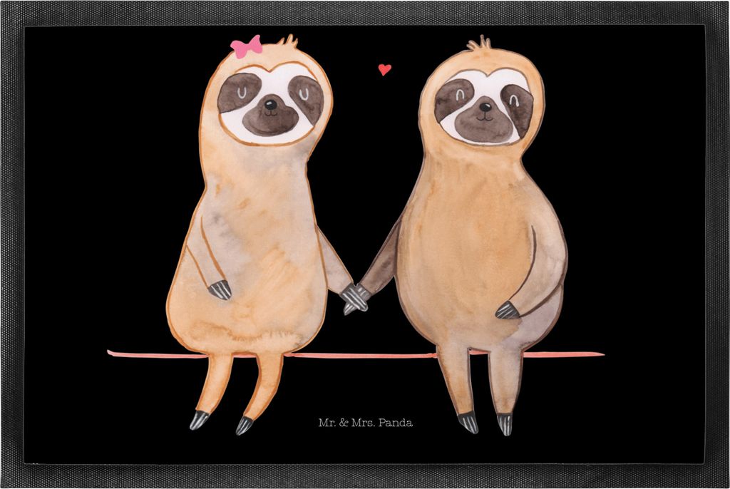 Mr. & Mrs. Panda Fußabstreifer Faultier Pärchen 50 x 75 cm - Schwarz - Geschenk, Relaxen, fußmatte, Liebe, Bodenvorleger, Schmutzfangmatte, Lieb...