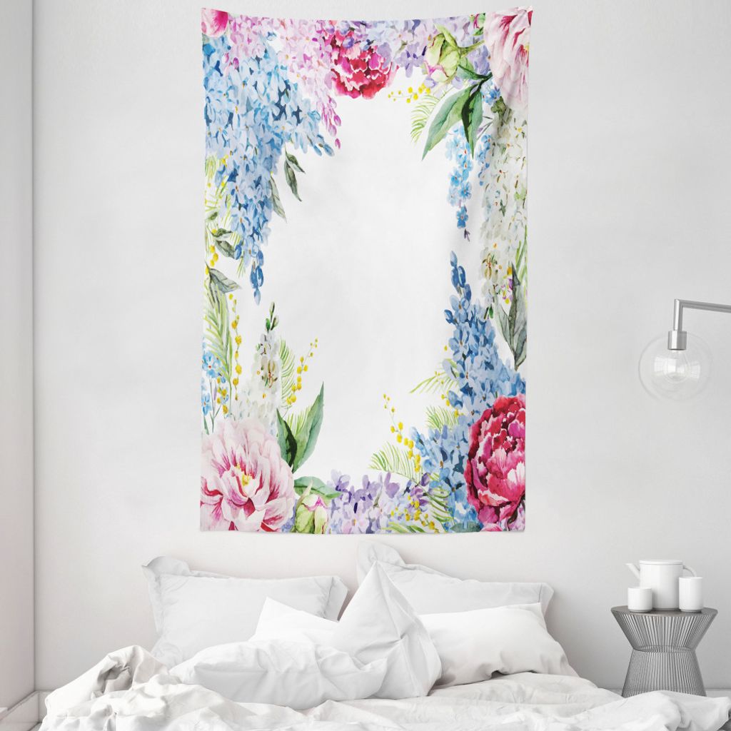 ABAKUHAUS Blumen Wandteppich und Tagesdecke, Flieder Frühling Lavenders aus Weiches Mikrofaser Stoff Waschbar ohne Verblassen Digitaldruck, 140 x ...