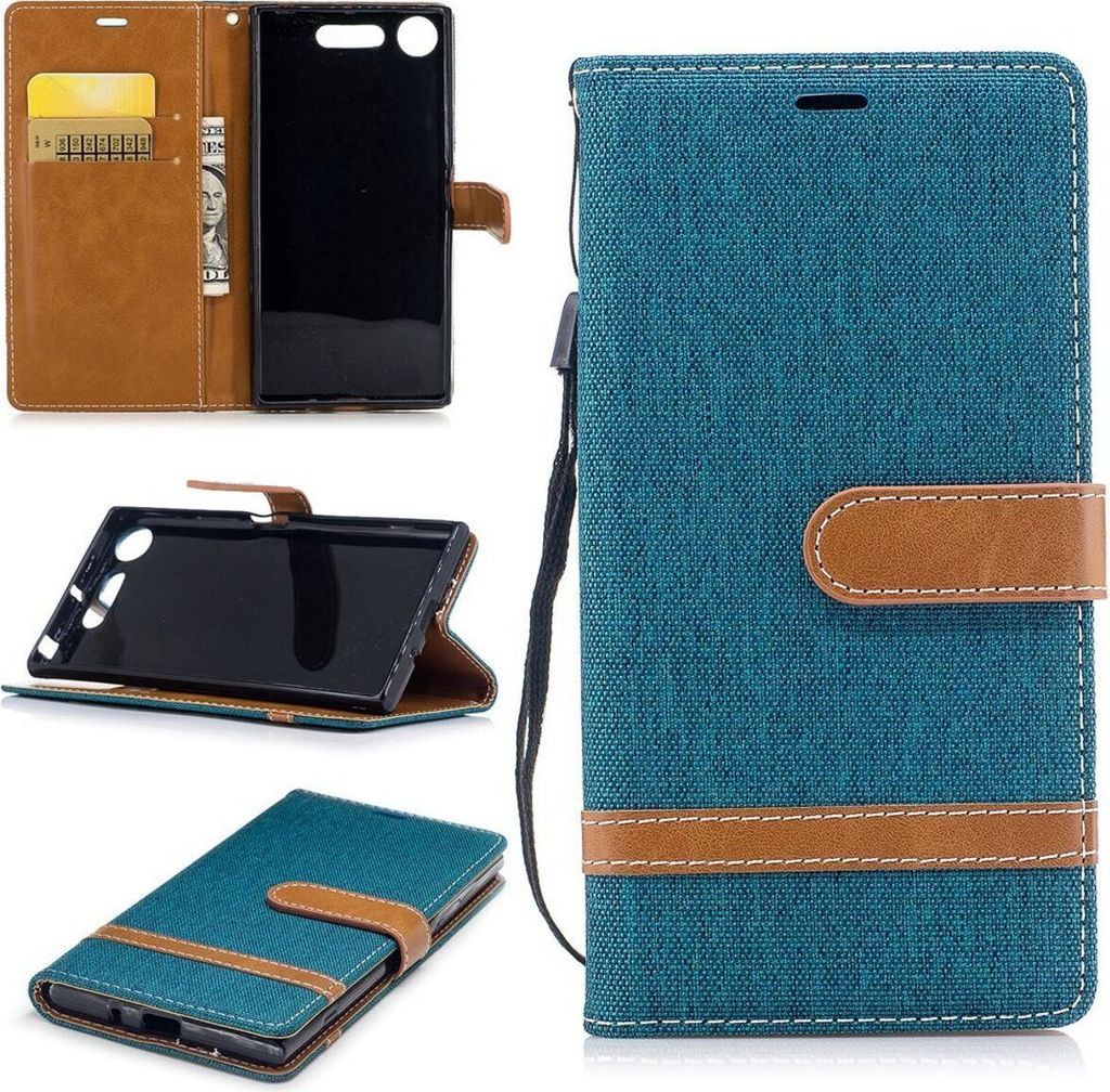Tasche für Sony Xperia XZ1 Jeans Cover Handy Schutz Hülle Case Grün
