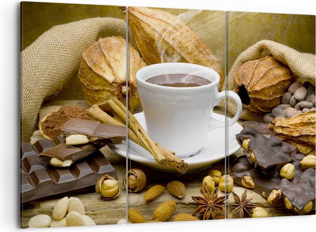 Bild auf Leinwand - Leinwandbild - Tasse Schokolade trinken Kakao - 105x70cm - Wand Bild - Wanddeko - Leinwanddruck - Bilder - Kunstdruck - Wanddek...