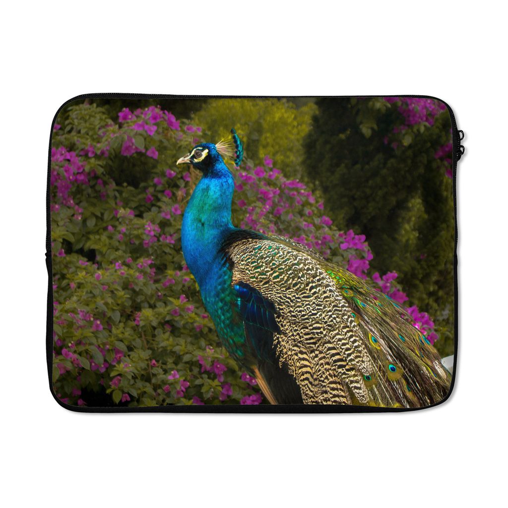 MuchoWow Laptop Hülle 17 Zoll Laptoptasche Pfau - Blumen - Vogel - Zipper - Schutzabdeckung