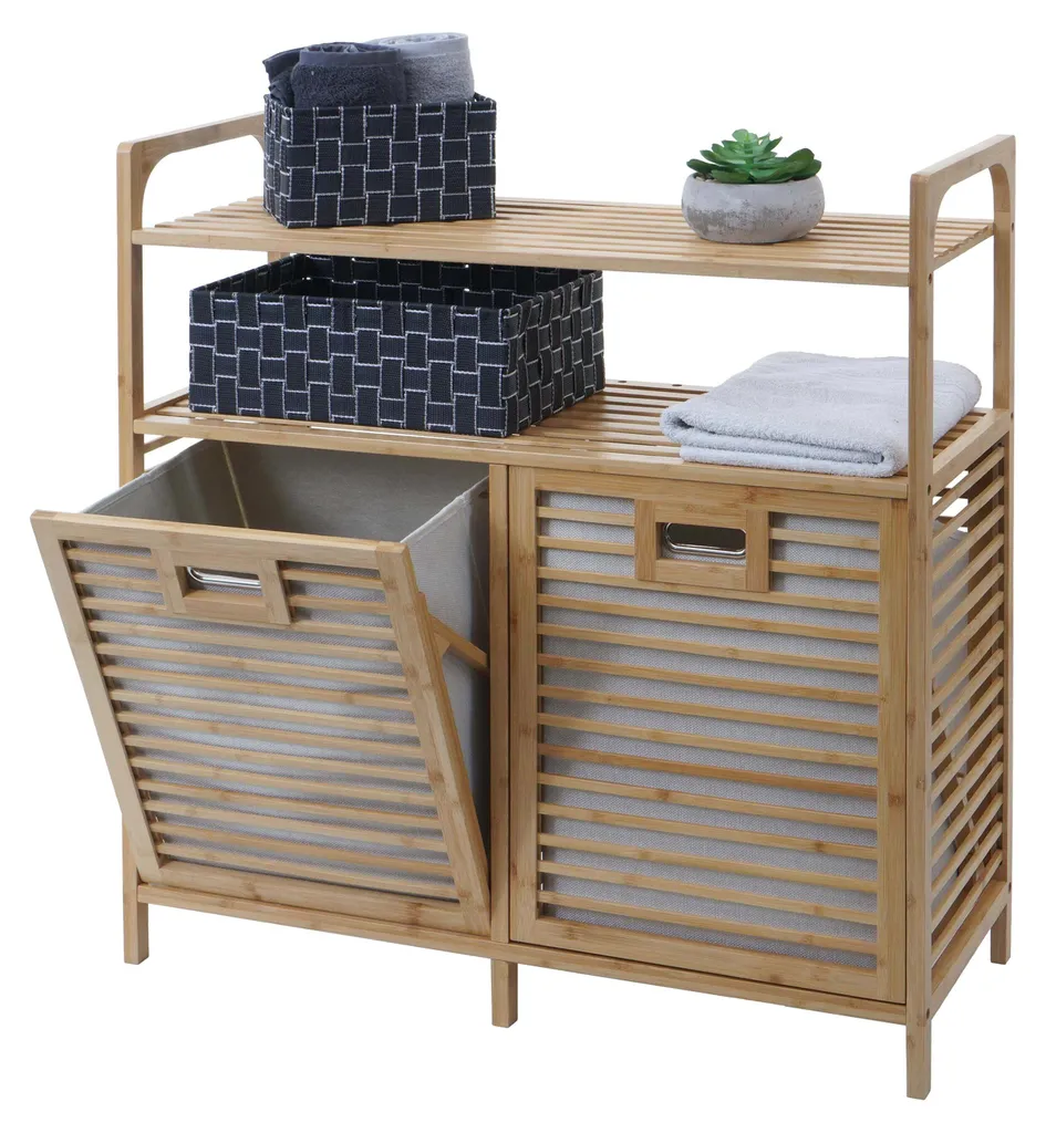 Armoire de salle de bain HWC-N83 en bambou avec collecteur de linge