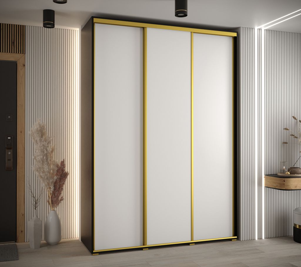 Kleiderschrank YVONA 1 – 180/45 cm, schwarz/weiß/gold