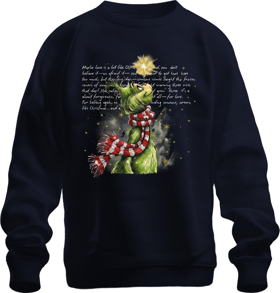 Maybe love is a lot like Christmas Grinch Weihnachten grün Stern Uni Sweatshirt Pullover, Navy, 3XL