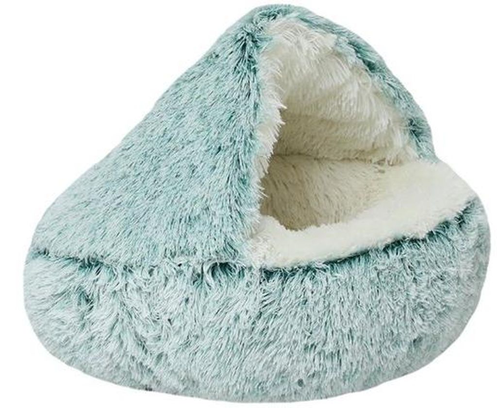 Kleiner, wasbarer, halboverschutste Hundekorb mit Kap für kleine Hunde und Katzen, Ø40CM, gradiëntgrüner Plüsch, antislip.