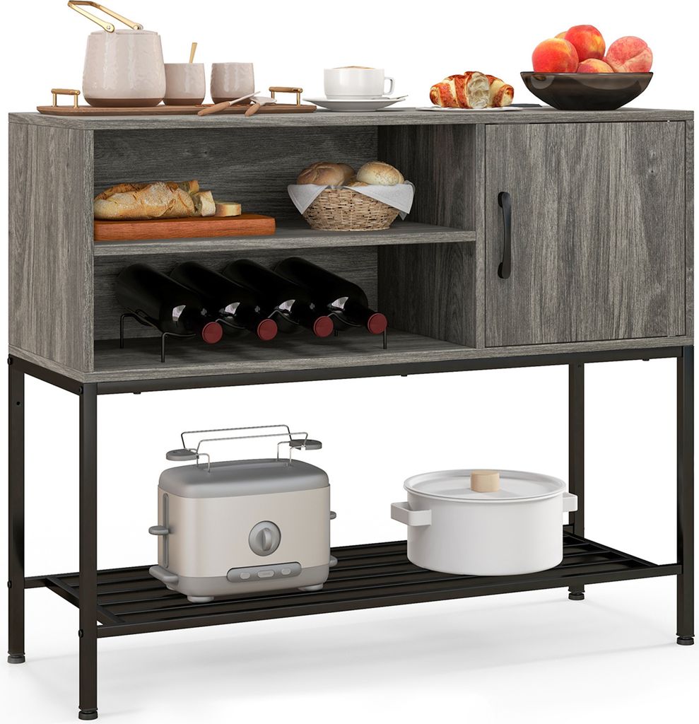 COSTWAY Armoire bar avec casiers à vin et étagères, armoire Image du produit 