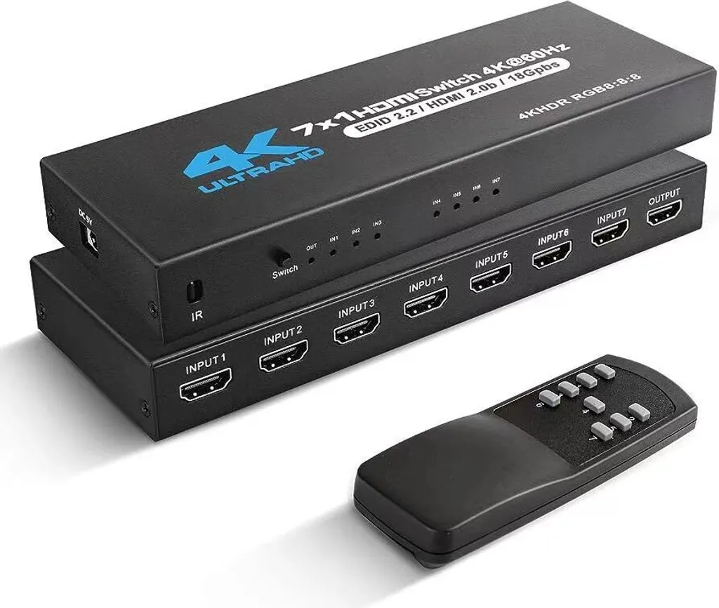 Hub Switch HDMI 7 Porte 4K 60Hz per Ufficio e Gaming - HDMI 2.0b 18Gbps
