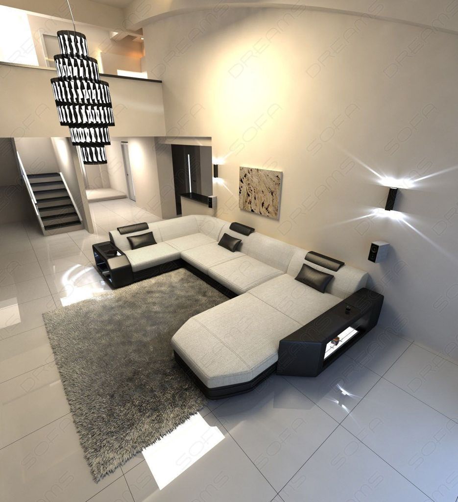 Stoffsofa Wohnlandschaft Presto mit Licht USB Webstoff Strukturstoff