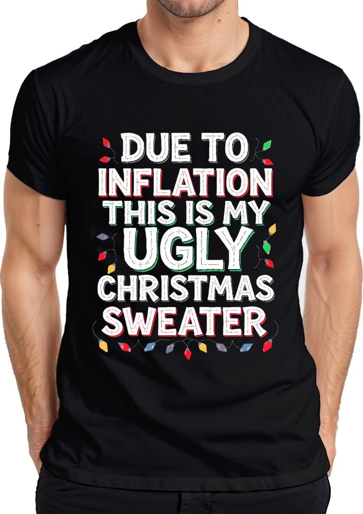 Due To Inflation Ugly Christmas Sweater lustig Weihnachten Retro Herren T-Shirt, Schwarz, XL