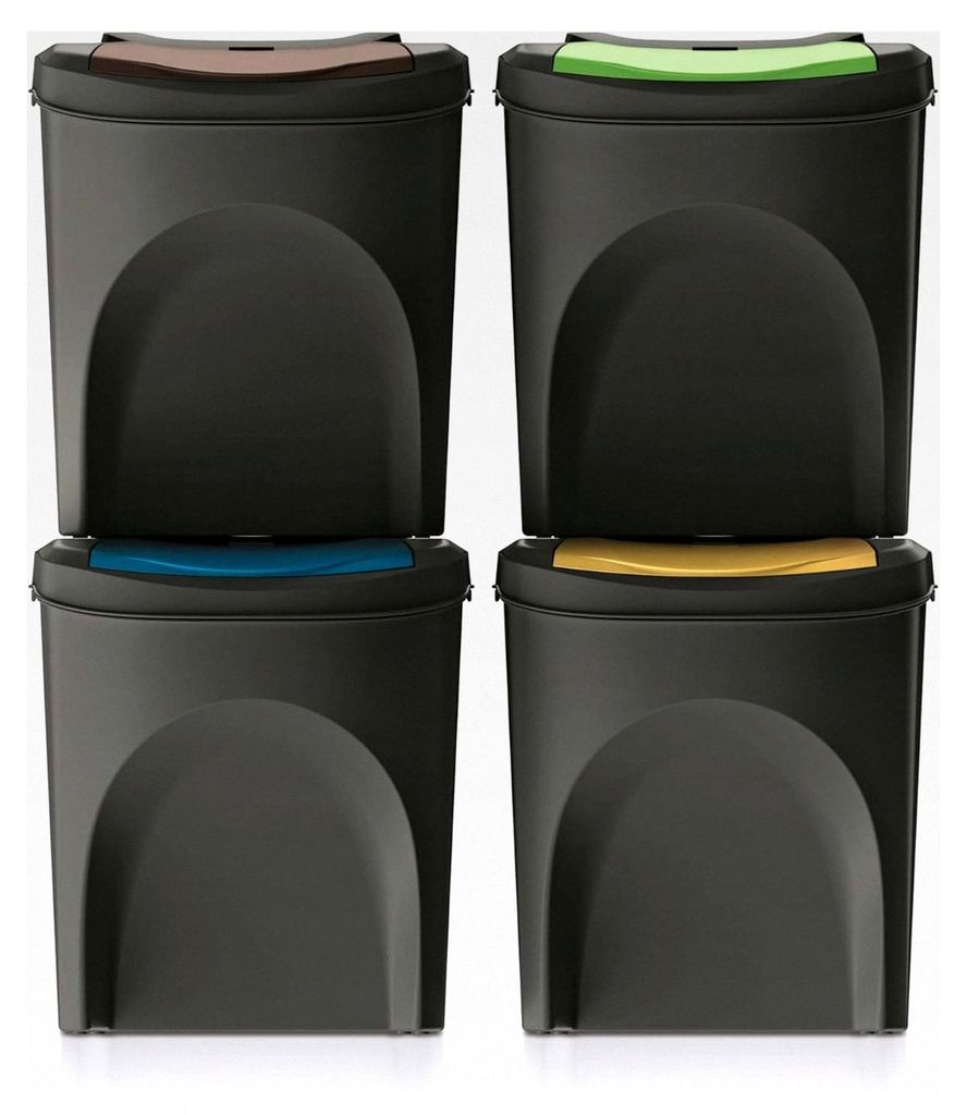 Set aus 4 Mülltonnen aus 100% recyceltem Kunststoff, schwarz, 100L