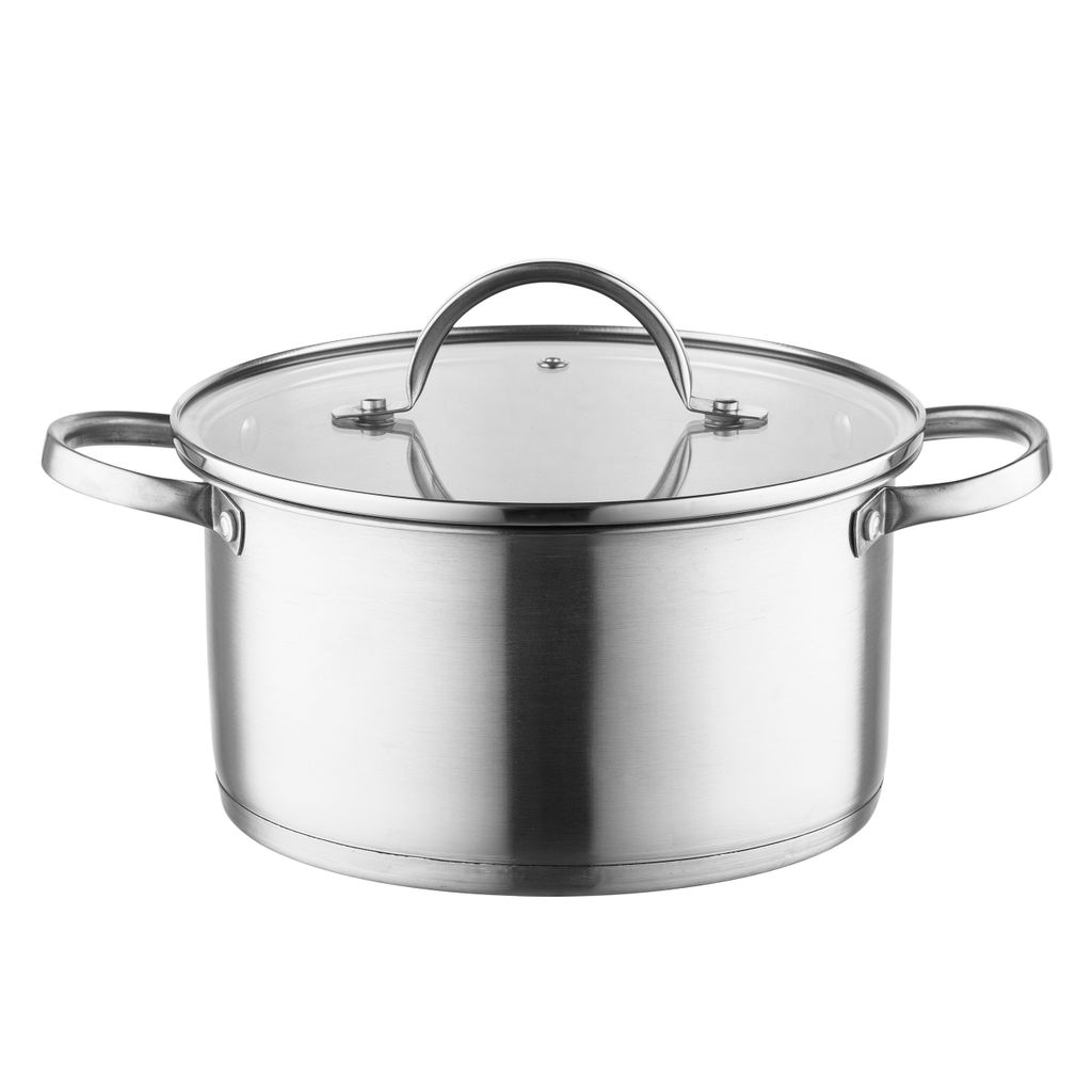 FLORINA Topf aus Edelstahl (2,5 l) 18 cm I Kochtopf mit Glasdeckel I Mit Messbecher und genieteten Griff I 3-Schicht-Boden I Spülmaschinengeeignet...