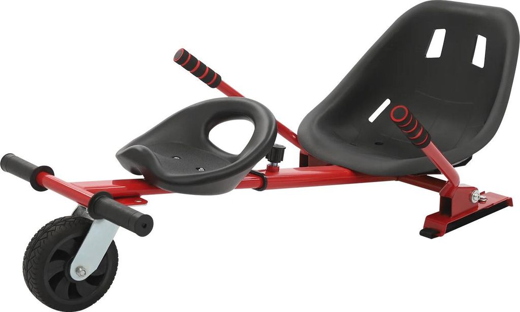 Go-Kart Umrüstkit - 2-Sitzer Hoverkart-Aufsatz - Verstellbar 70–95 cm - Für 16,5–25,4 cm Hoverboards - Tragkraft 40/75 kg - Stahlrahmen - Rot...