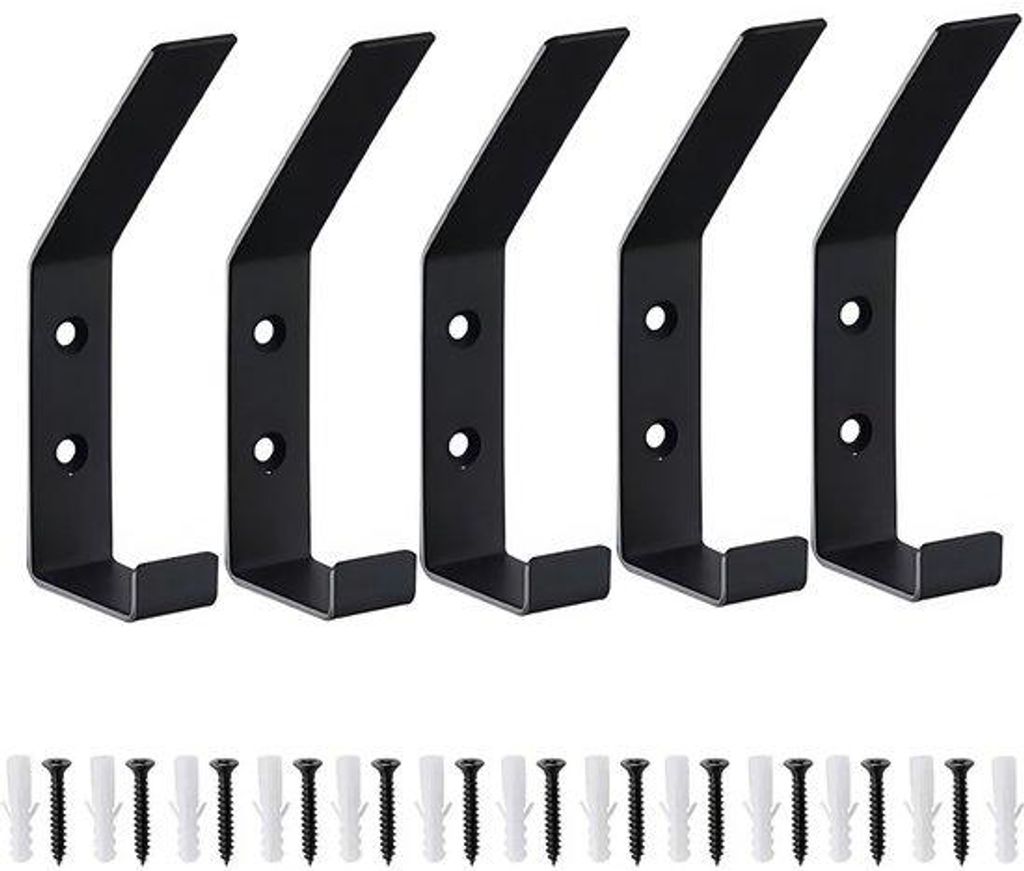 5er Pack Wandhaken, schwarze Metallhaken, hochfest, für Garderobe und Handtücher