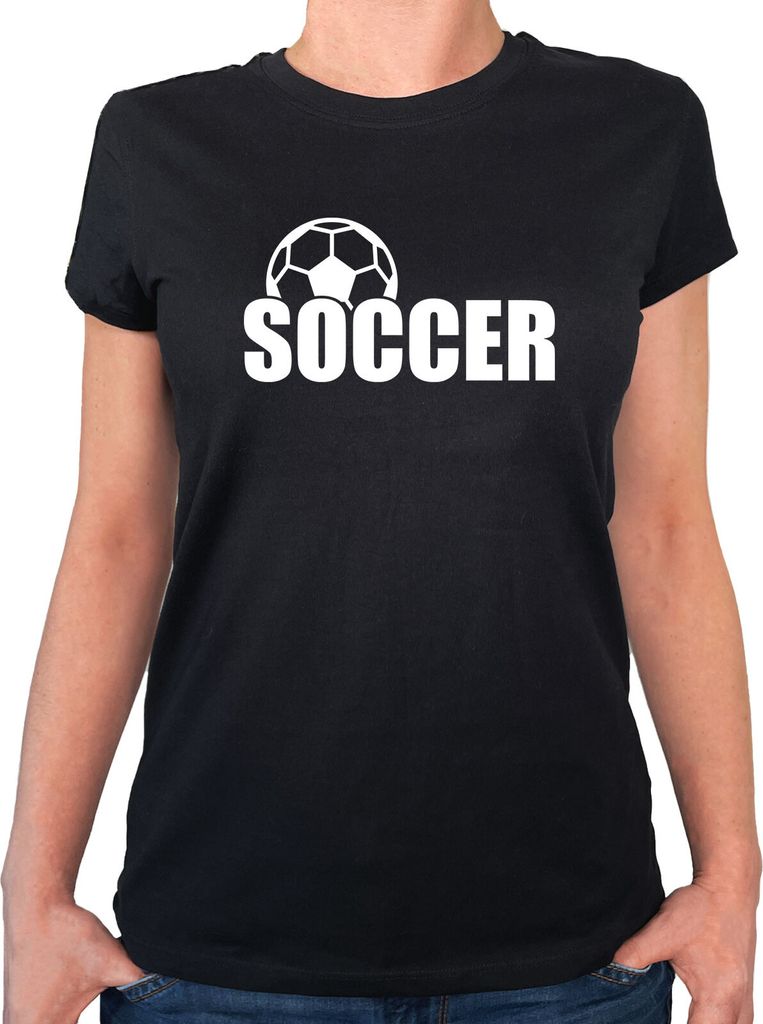 Huuraa Damen T-Shirt Soccer Ball L Black Bio Baumwolle Fairtrade Damenshirt Geschenkidee