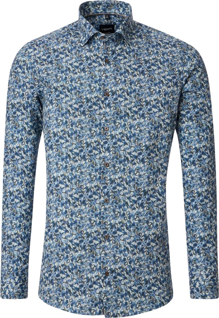 VENTI Herren Businesshemd Langarm Button-Down Modern-Fit Blau gemustert 38