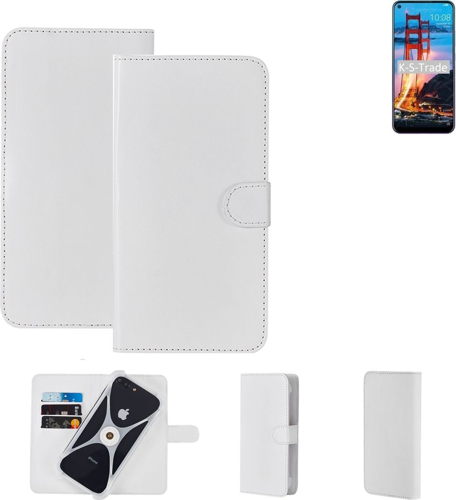 K-S-Trade Handy Hülle Schutz Hülle kompatibel mit ZTE Blade V2020 Cover Case Bookstyle Bumper weiß 1x