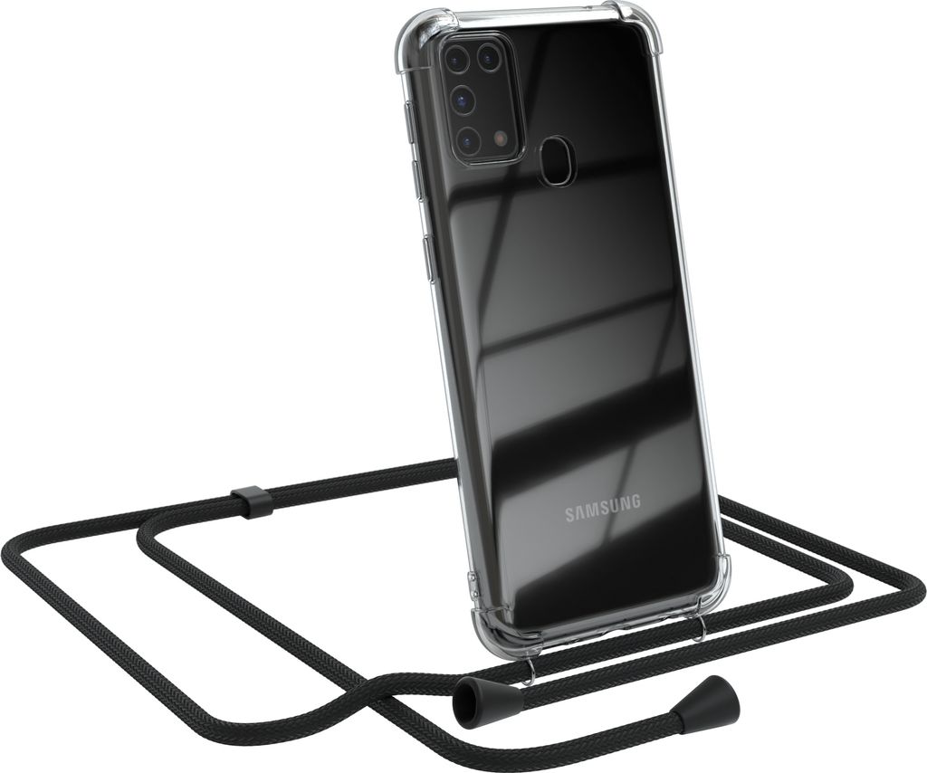 EAZY CASE Handykette kompatibel mit Samsung Galaxy M31, Handyhülle mit Umhängeband, Handykordel, Schutzhülle Clear, Band in Schwarz