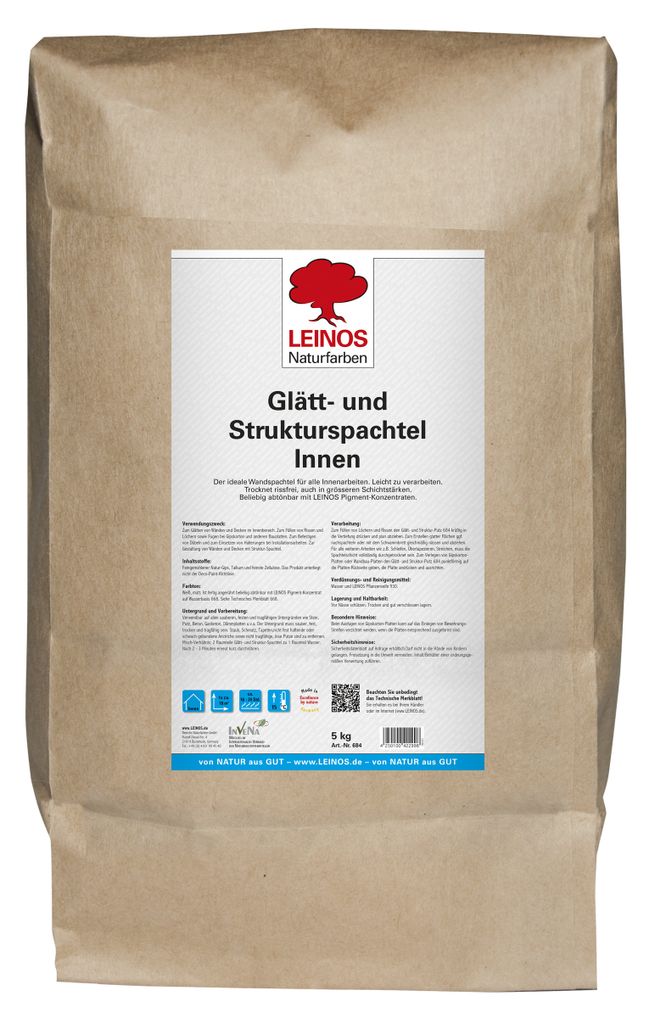 LEINOS Glätt- und Strukturspachtel 684, weiß – Feine Spachtelmasse für Wand & Decke innen, lösemittelfrei, atmungsaktiv, gebrauchsfertig, fü...