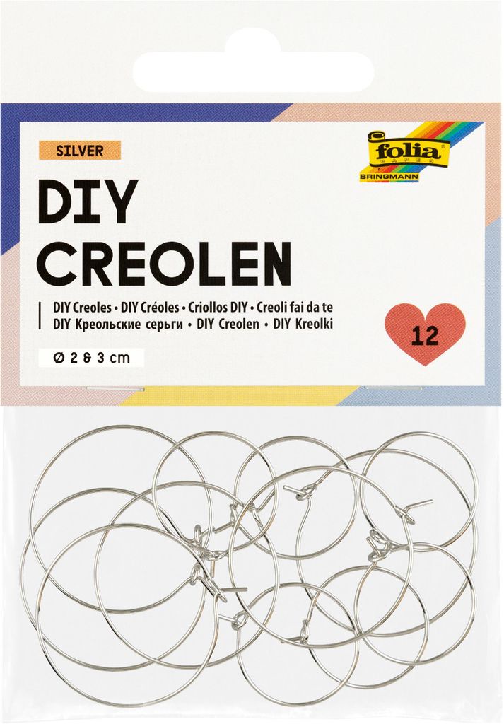 folia DIY Creolen silber Größen sortiert 12 Stück Produktbild 