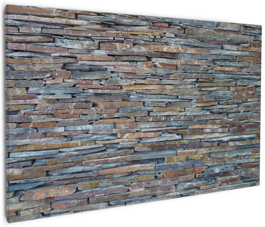 Wallario Premium Leinwandbild Natursteinmauer in grau braun in Größe 60 x 90 cm