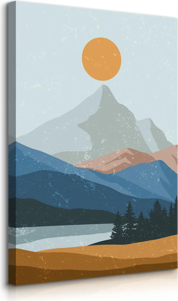 Muralo su tela per sala da pranzo MONTAGNE sole foresta paesaggio stile boho l. 80cm x h. 120cm
