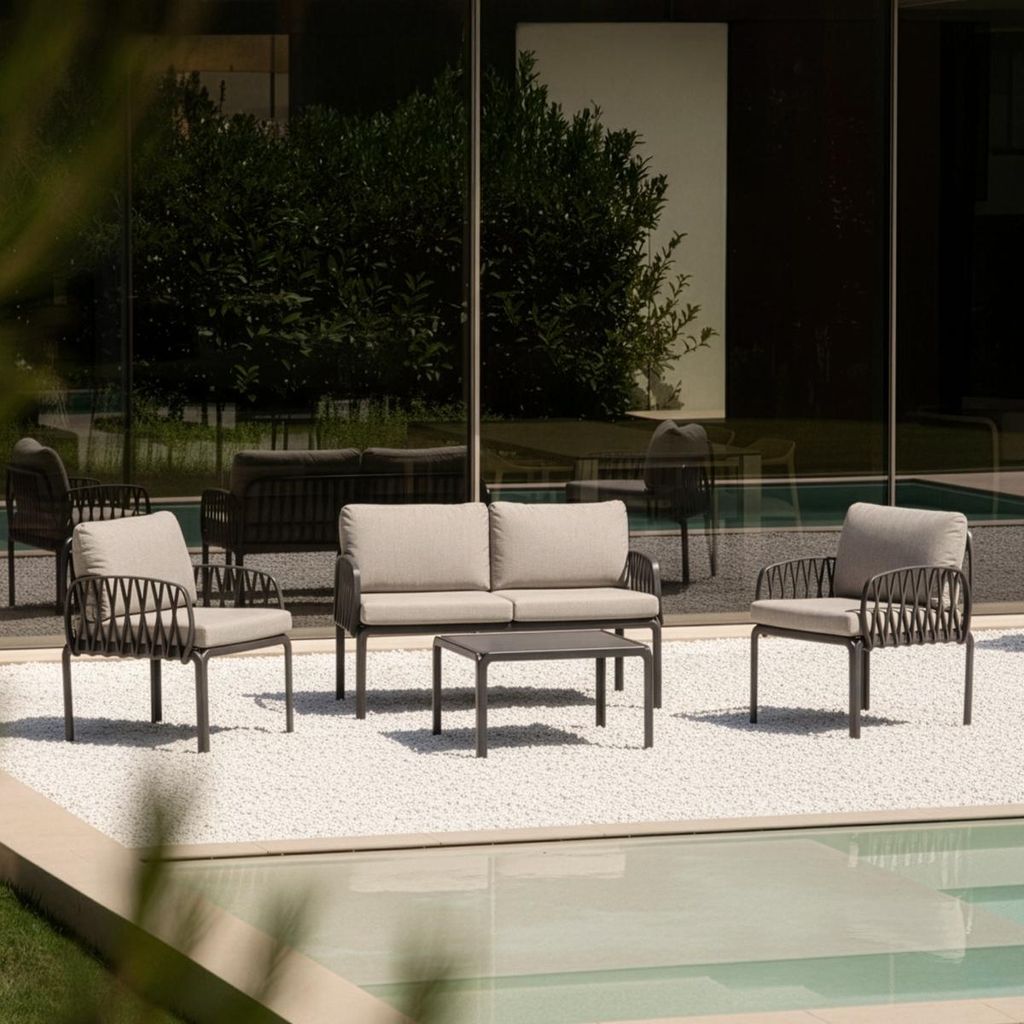 Set Gartenmöbel Sitzgruppe Sofa mit Tisch 2 Sessel Portofino Grand Soleil - Anthrazit