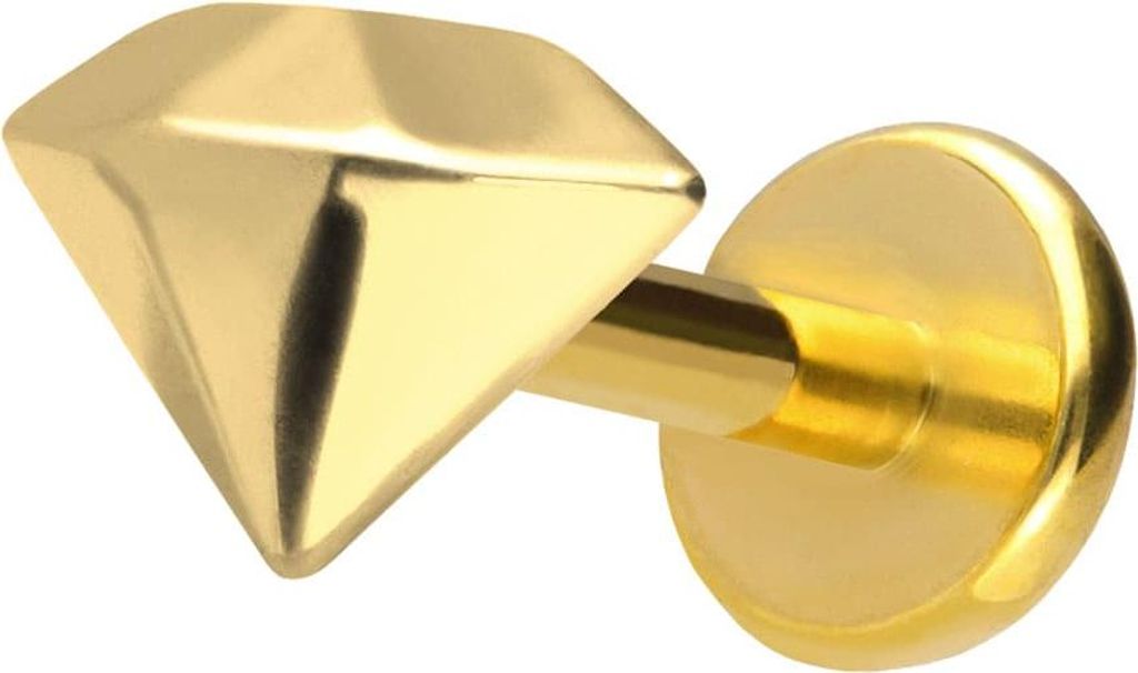 Ohrpiercing, Nasenpiercing Titan Labret mit Push Fit DIAMANT Gold Stablänge: 7mm | Stabstärke: 1mm