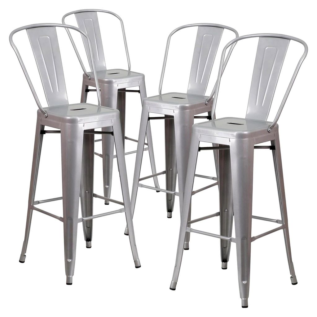Barhocker mit Rückenlehne – Metall-Barstuhl für Innen- und Außenbereich – Tresenstuhl geeignet für Küche, Bar oder Bistro – 4er Set – ...