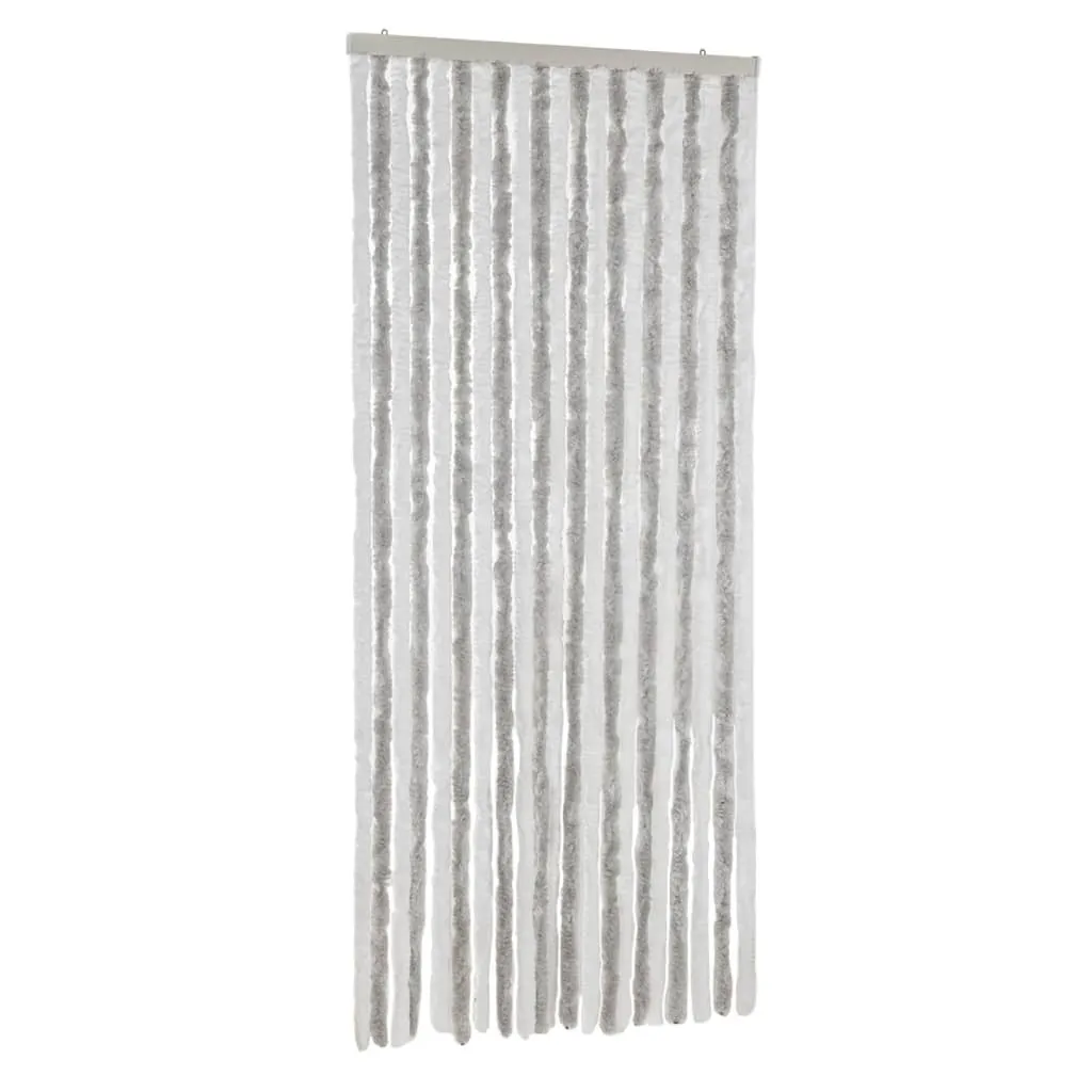 Rideau anti-mouches pour porte terrasse chenille gris blanc 90x200