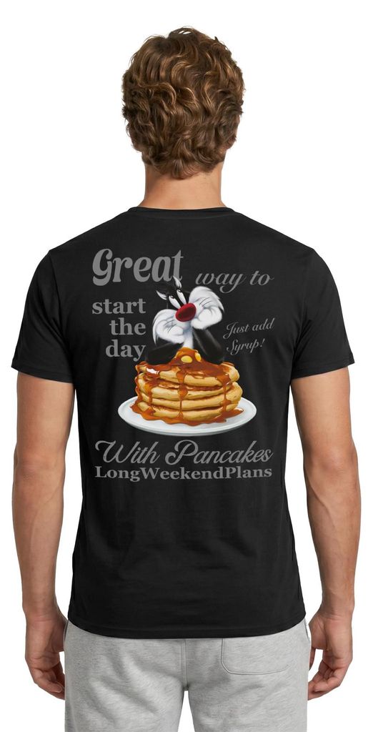 Spreadshirt Looney Tunes Pancakes Mit Spruch Und Sylvester Cat Männer T-Shirt, 4XL, Schwarz