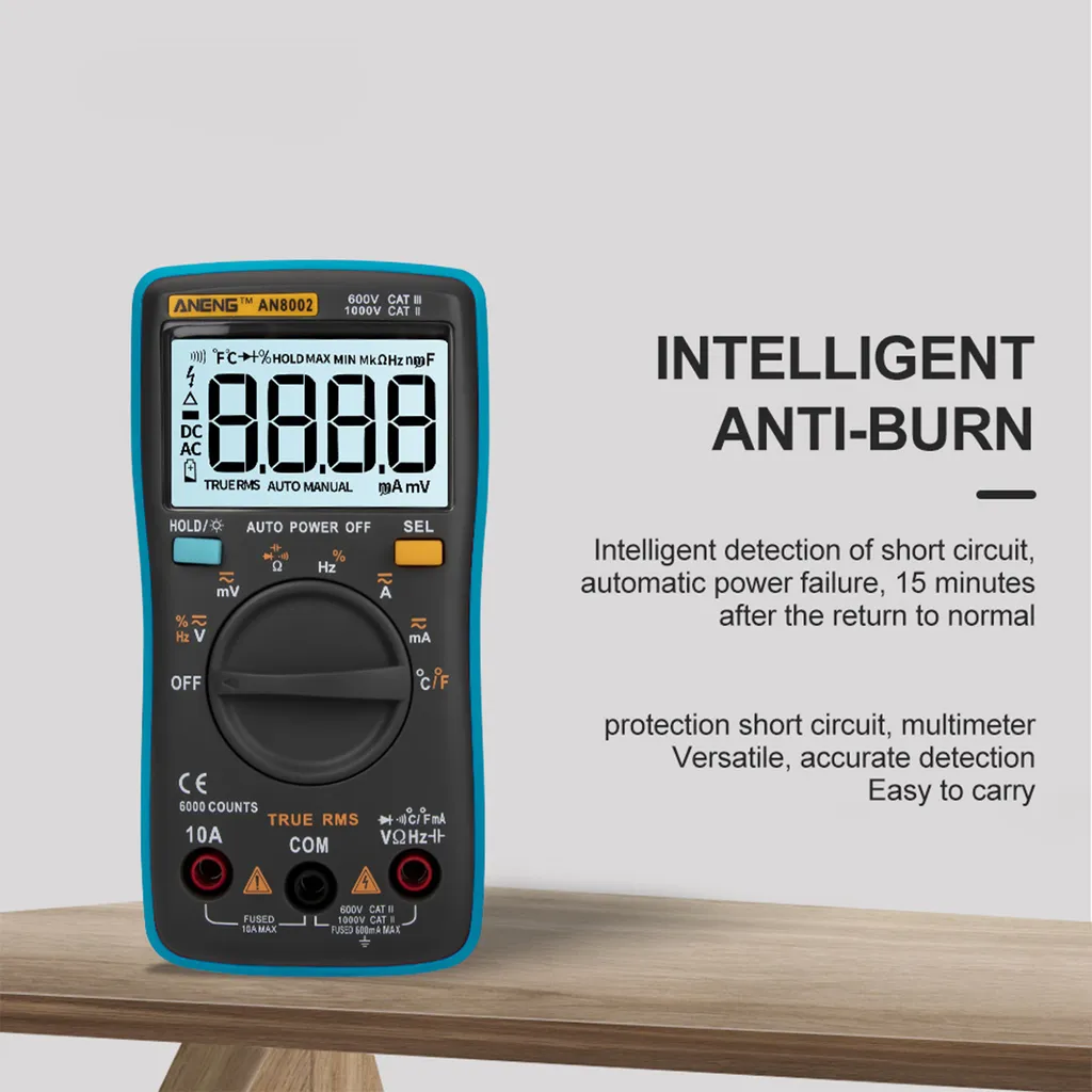 Multimètre Numérique True RMS 6000 Counts avec Testeur de Diode et AC/DC