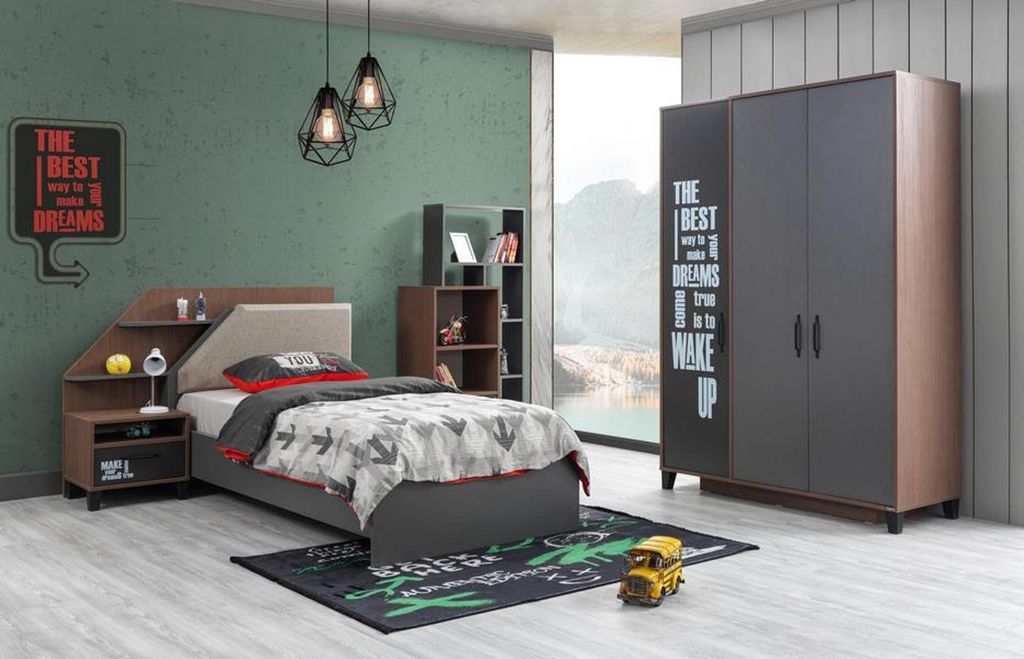 Modernes Kinderzimmer-Set aus Holz in Grau und Braun