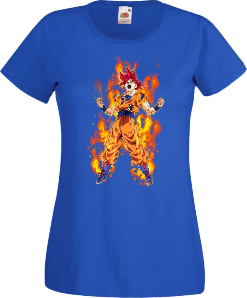 Damen T-Shirt Anime Manga Dragon Anime Manga Ball Z 06 God Red Saiyan, Lady L / Blau
