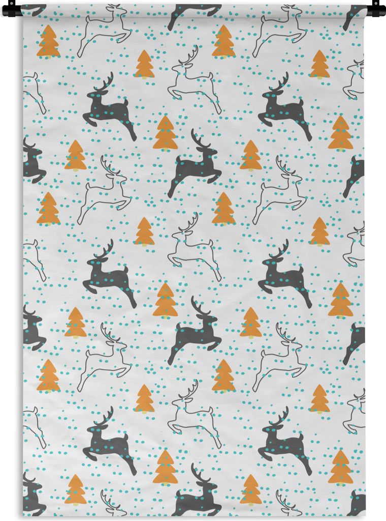 MuchoWow Wandteppich Wandbehang Hirsche - Muster - Baum 120x180 cm Tapisserie Dekoration Wandtuch - Schlafzimmer - Dekorationen für das Haus