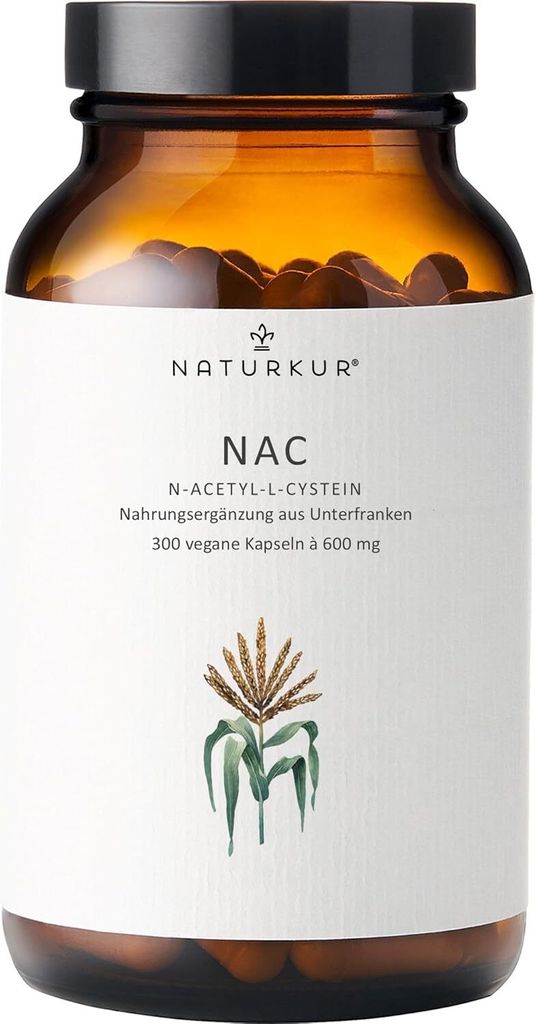 Naturkur NAC 600 mg - 300 Kapseln im Apothekerglas - Vegan, ohne Zusatzstoffe, in Handarbeit hergestellt in Unterfranken