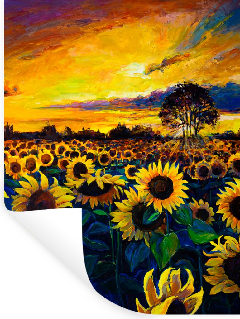 MuchoWow Wandtattoo Wandsticker Wandaufkleber Gemälde - Ölfarbe - Blumen - Sonnenblume 30x40 cm Selbstklebend und Repositionierbar - Sticker - ...