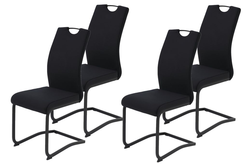 Hela Tische, 4er Set Freischwinger Riga, Bezug Samt Cord Schwarz, Vierkantrohr Gestell Schwarz, Lehne mit Griff, ergonomischer Rücken, 120kg belas...