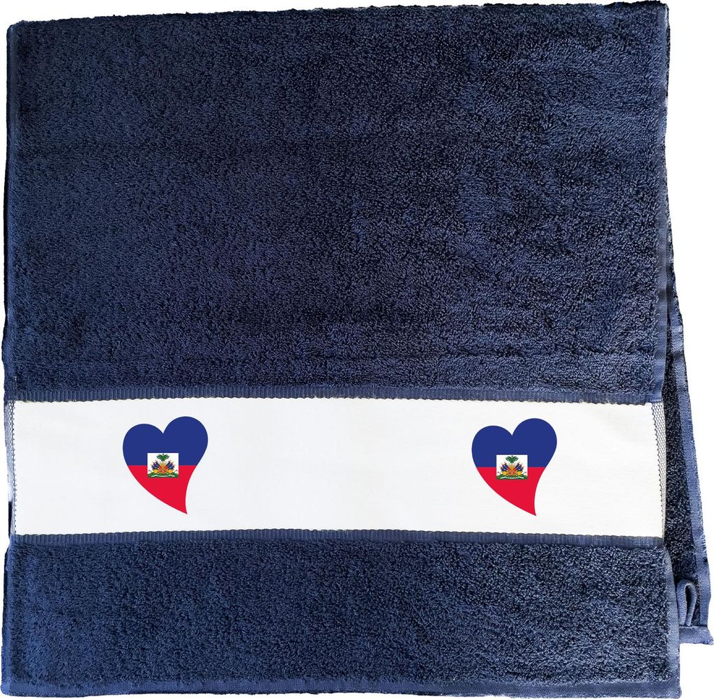 Huuraa Handtuch Haiti Flagge Herz 50x100cm French Navy Baumwolle Handtuch Geschenkidee
