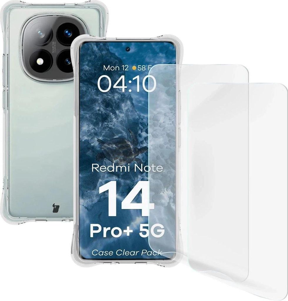 Bizon Case Clear Pack flexibles Gehäuse + 2x Bildschirmfolie für Xiaomi Redmi Note 14 Pro+ Plus 5G