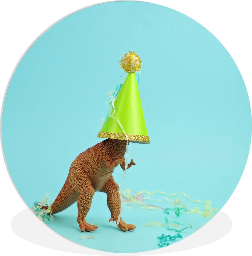 MuchoWow Rundes Wandbild - Runde Bilder Dinosaurier - Spielzeug - Party Ø 60 cm Kreis Wanddekoration Kunststoff - Wandkreis - Wandschmuck - Wand...