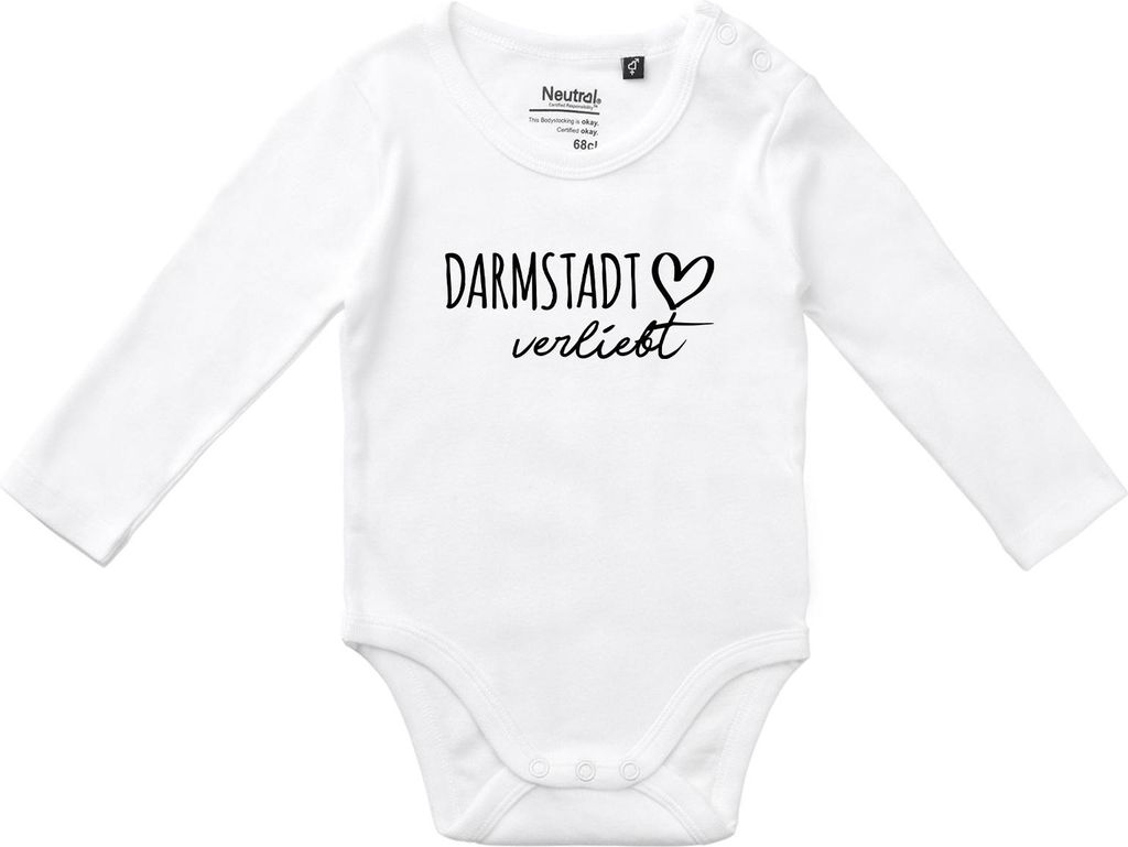 Huuraa Baby Body Darmstadt verliebt 74 White Baumwolle Fairtrade Langarmbody Geschenkidee