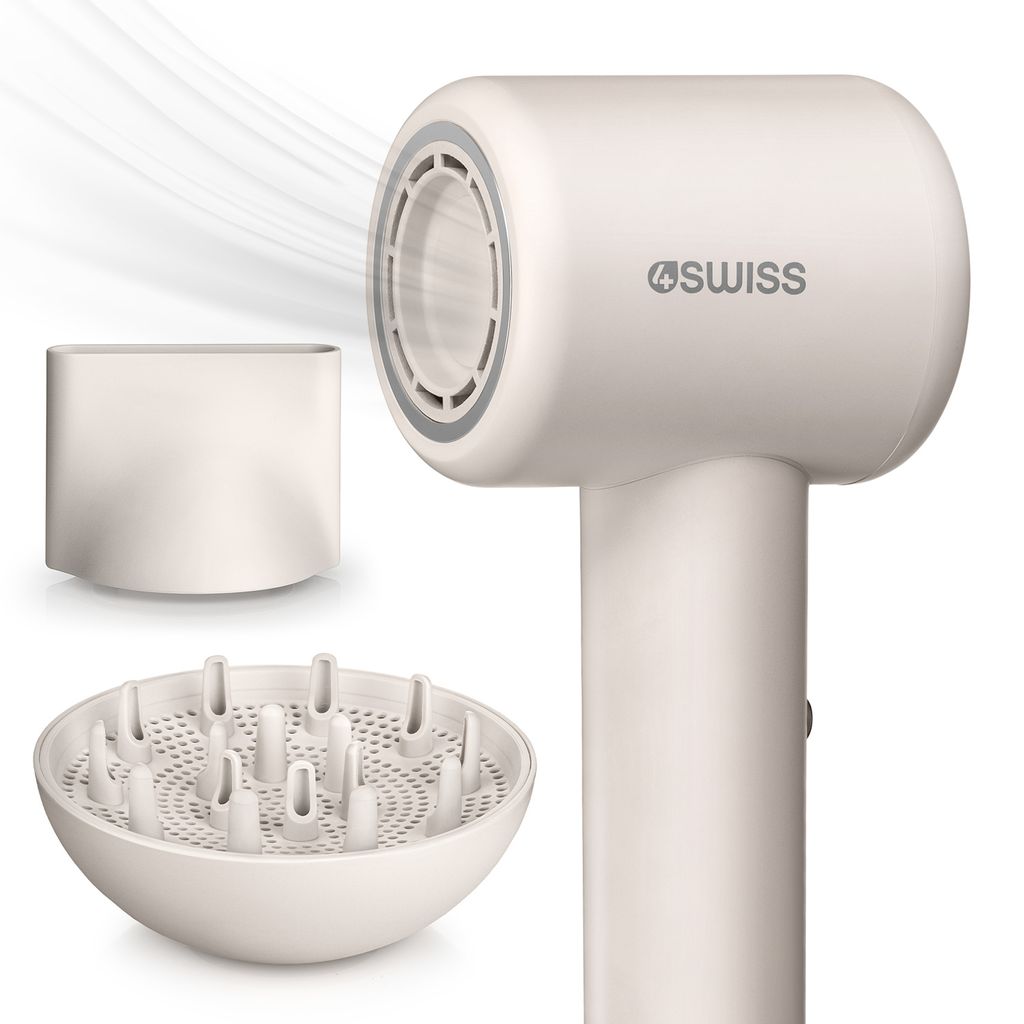 4Swiss F324 AirCare+ Ionen Haartrockner Profi Föhn Leicht - 370 g Magnet-Düse Diffusor für Locken Professioneller Hair Dryer Leise Reiseföhn