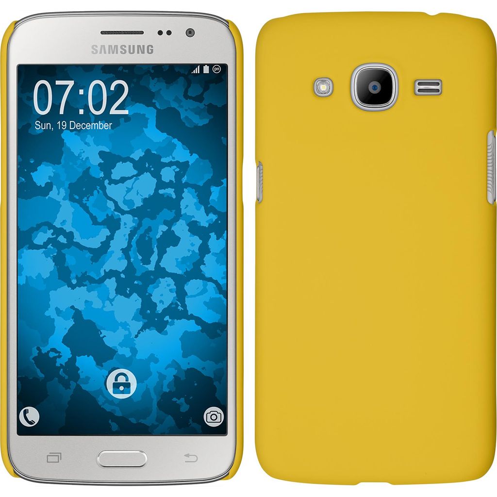 PhoneNatic Case kompatibel mit Samsung Galaxy J2 (2016) (J210) - Hülle gelb gummiert Hard-case Cover