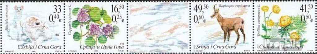 Briefmarken Jugoslawien 2005 Mi 3239-3242 Fünferstreifen (kompl.Ausg.) postfrisch Einheimische Fauna & Flora