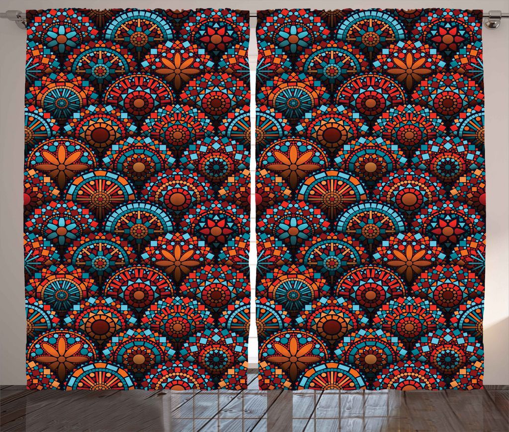 ABAKUHAUS Mandala Rustikaler Vorhang, Geometrische Blumenarten, Wohnzimmer Universalband Gardinen mit Schlaufen und Haken, 280 x 175 cm, Scarlet Or...