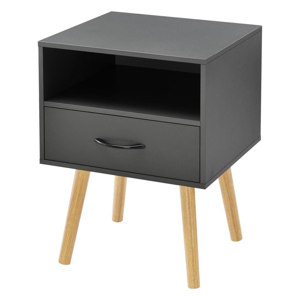 In And OutdoorMatch Nachttisch Genevieve - Mit Schublade und offenem Fach - 57x42x40 cm - Dunkelgrau - Modernes Design