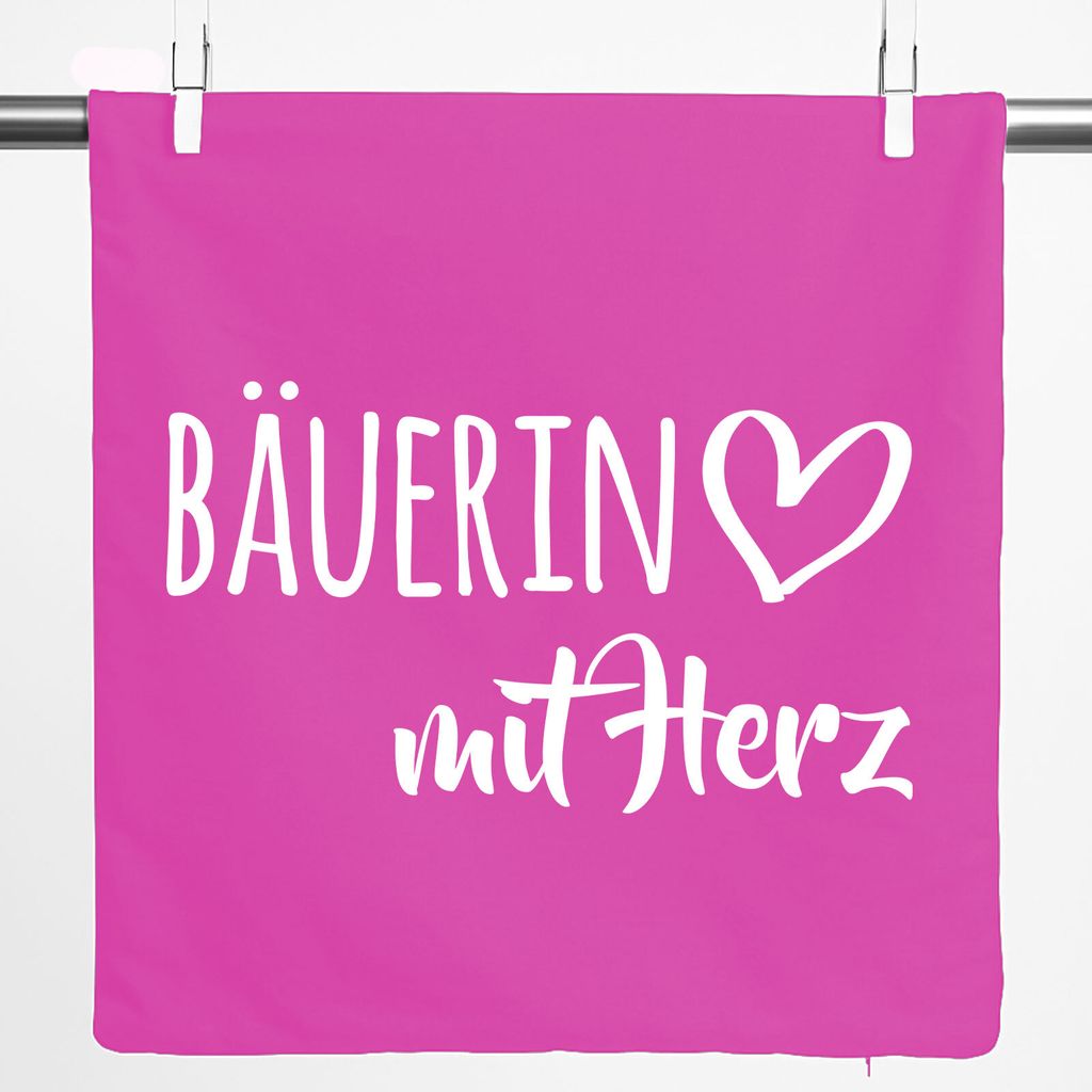 Huuraa Kissenbezug Bäuerin mit Herz 40x40cm Fuchsia Baumwolle Dekokissenbezug Geschenkidee
