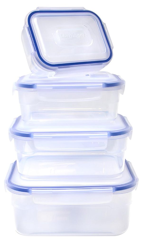 Cheffinger, Set mit 4 Stapelbaren und Kompakten Aufbewahrungsboxen, Transparent