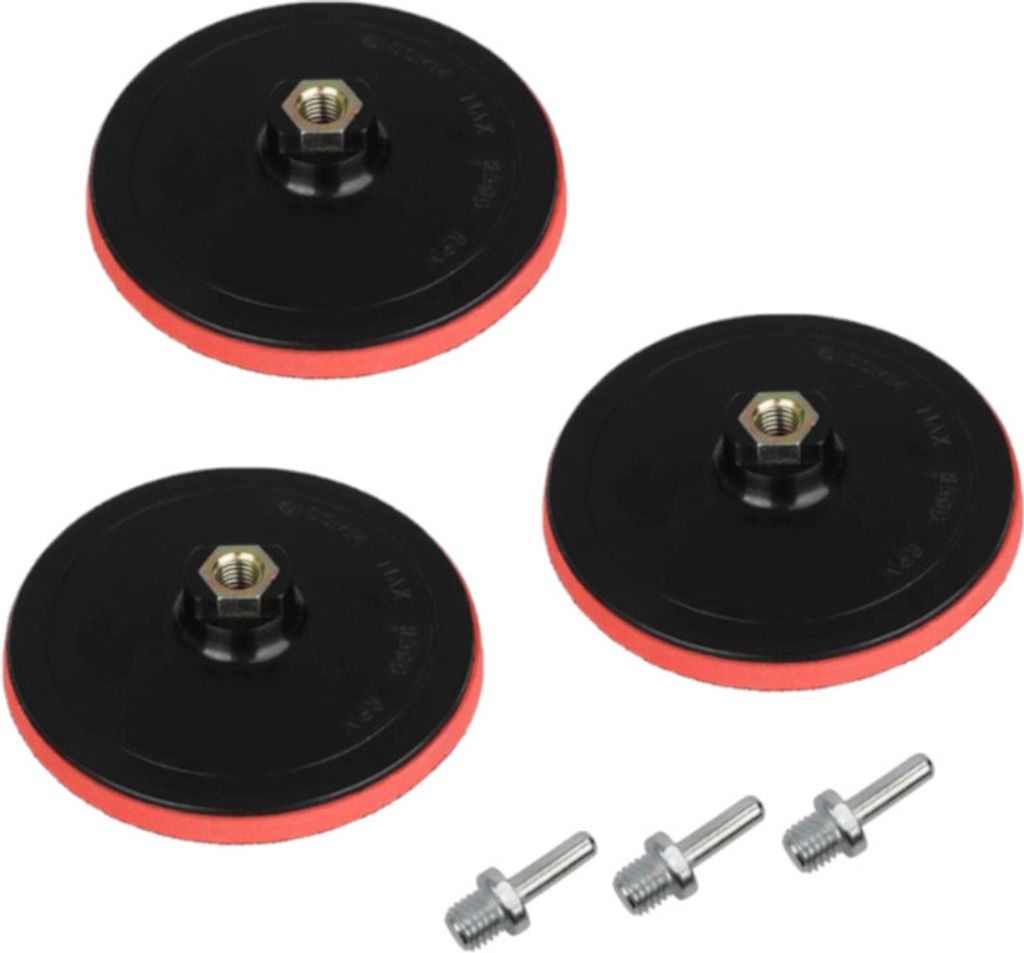3x Trade-Shop Klett Haftteller / Schleifteller / Stützteller / Polierteller inkl. M14 Spanndorn Adapter für Winkelschleifer Poliermaschinen / Ø ...