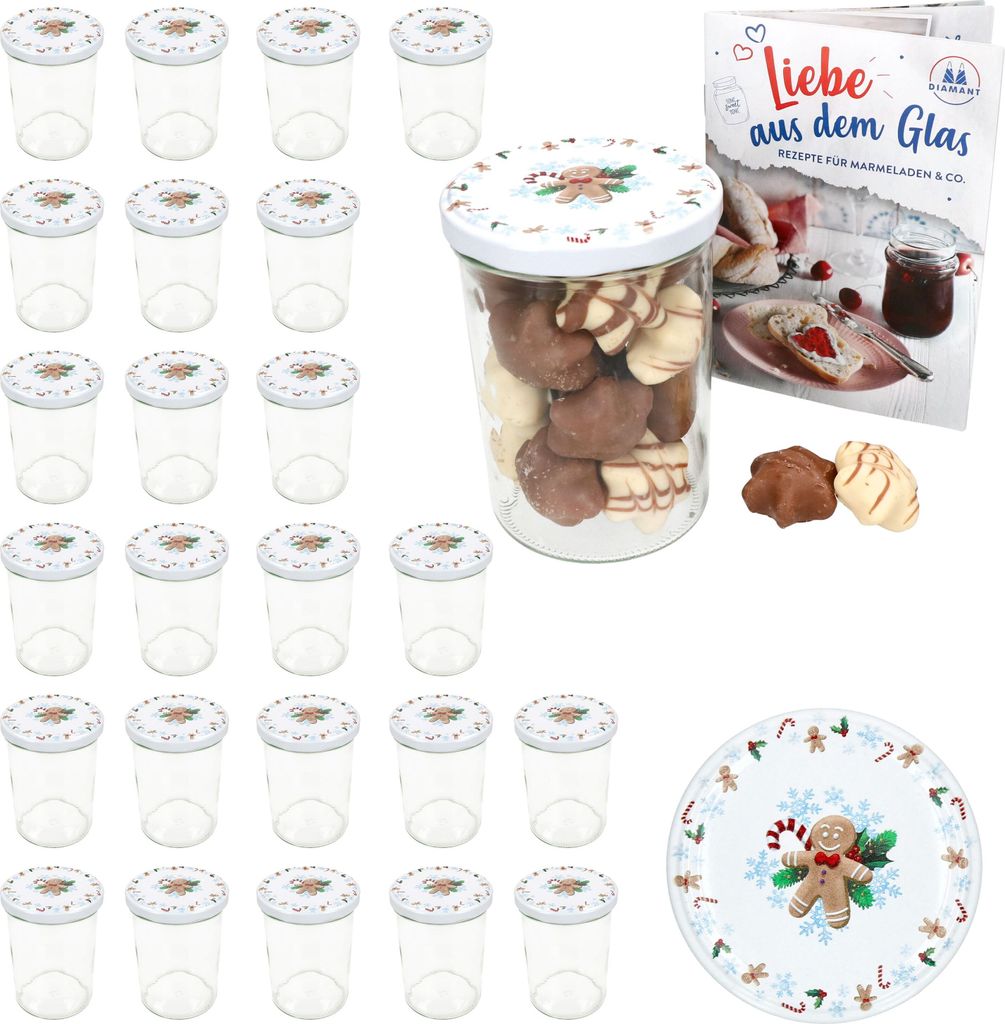 25er Set Sturzglas 435ml Einmachglas + TO-Deckel 82 Candyman eisblau + Heft